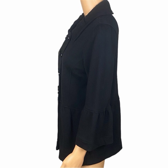 FEVER Black Stretchy Double-Breasted 100% cotton Pea Coat Peplum Bottom Medium - Picture 7 of 13